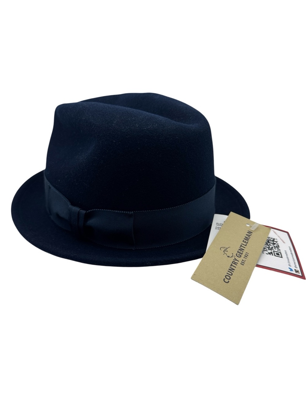 Country Gentleman USA Men's Navy Felt Wool Water-Repellant Fedora Hat Small